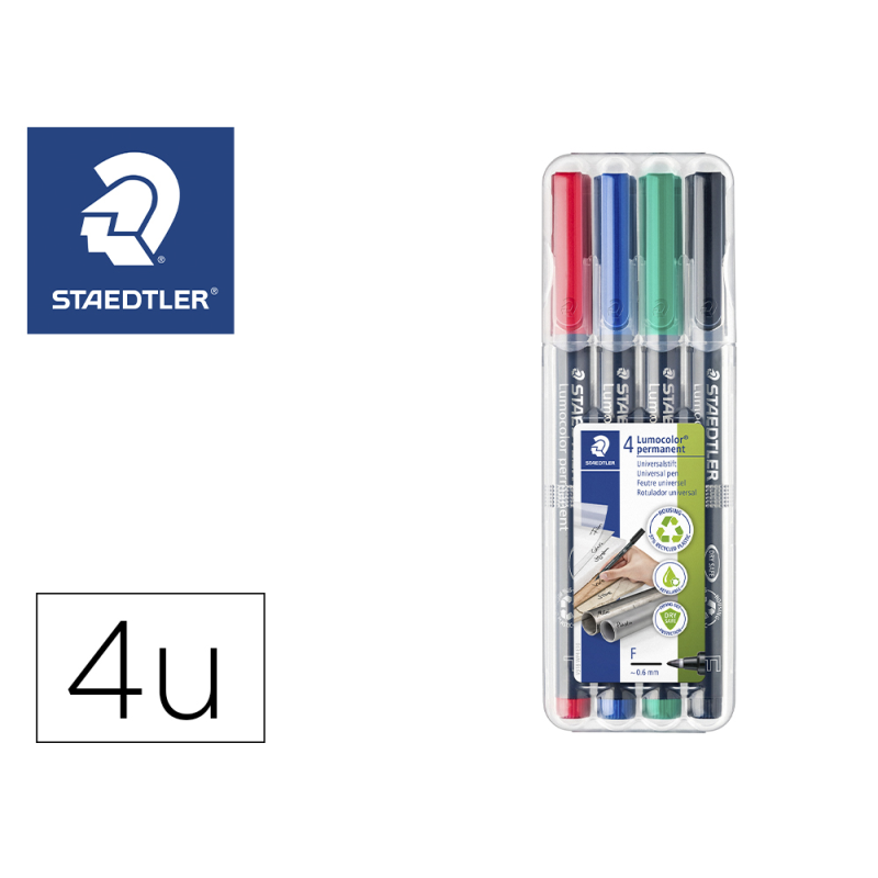 Rotulador staedtler lumocolor retroproyeccion punta de fibra permanente 318 wp estuche 4 colores punta fina