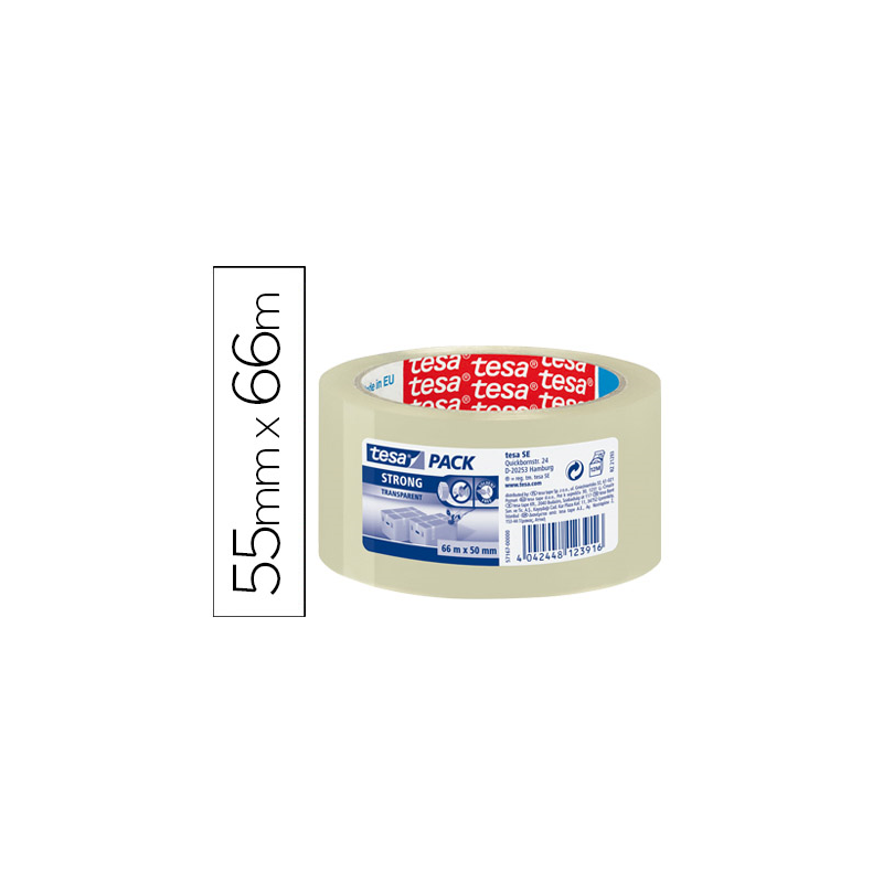 Cinta adhesiva tesa transparente strong 66 mt x 50 mm para embalaje bajo ruido