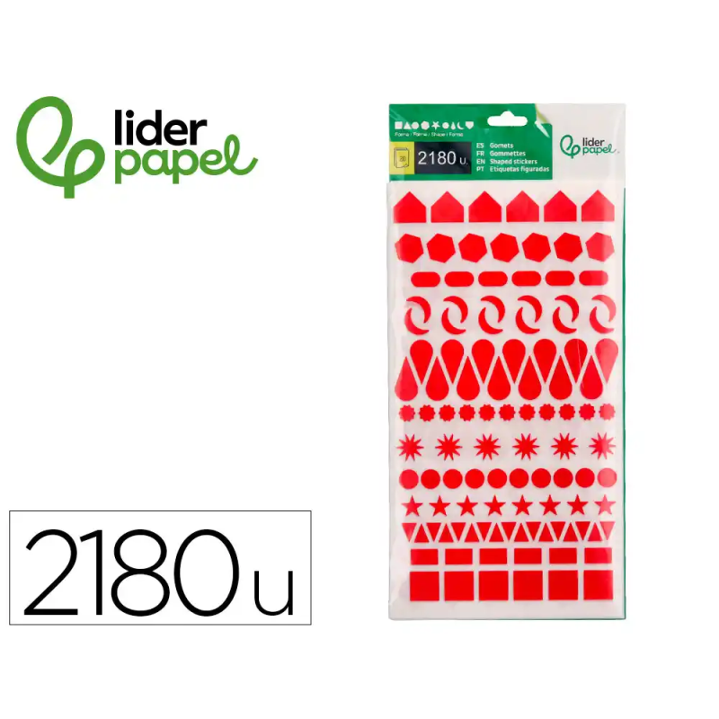 Gomets liderpapel figuras surtidas bolsa de 20 hojas circulos triangulos estrellas cuadrados colores surtidos