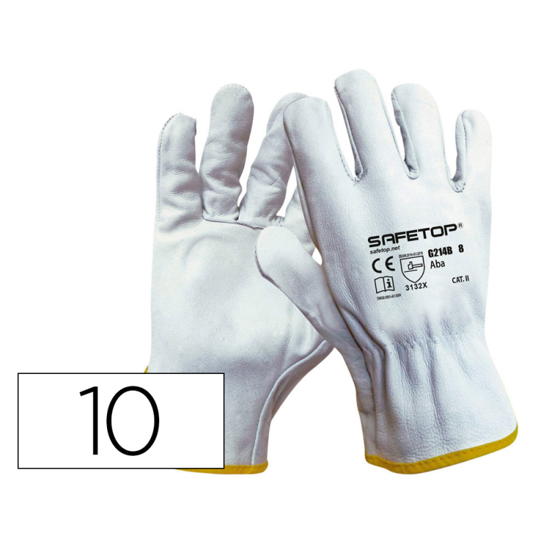 Guantes de piel safetop aba standard en388 100 c color blanco talla 10