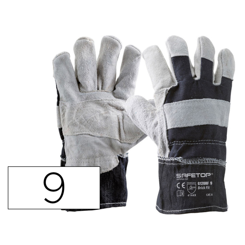 Guantes de lona de algodon y serraje safetop brick fit talla 9