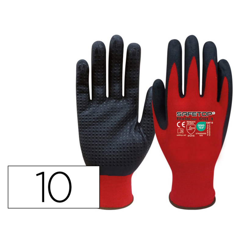 Guantes de nitrilo safetop fit-o-lite dots puntos en la palma talla 10
