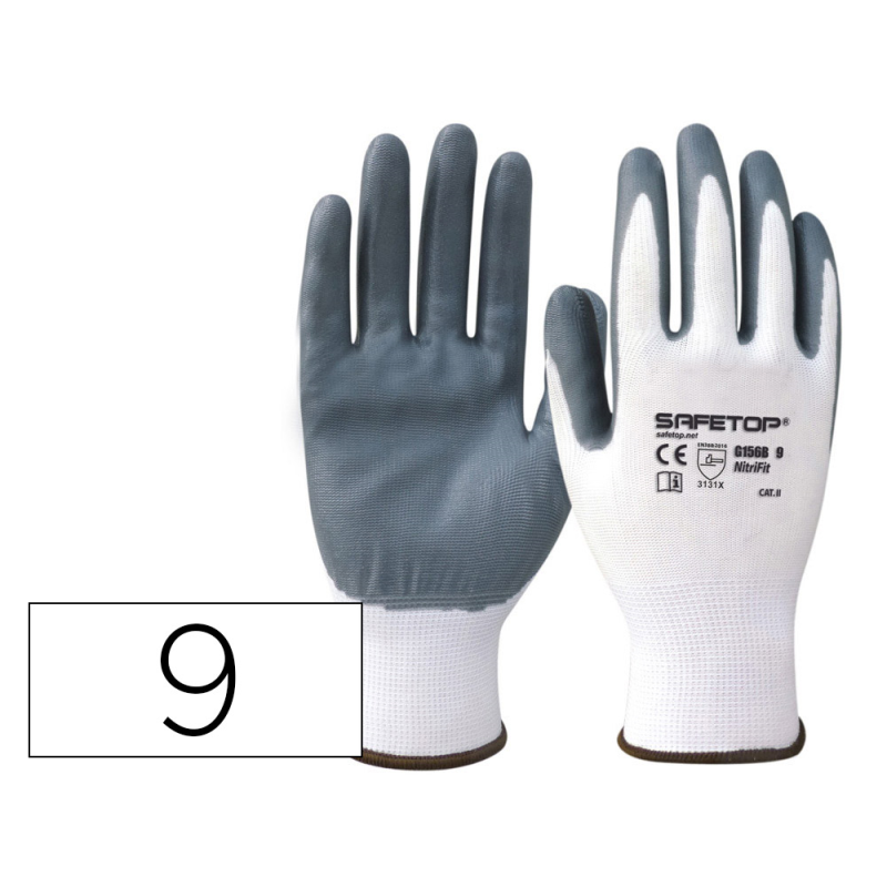 Guantes de nitrilo safetop nitri-fit sintetico solido gris sin costura talla 9