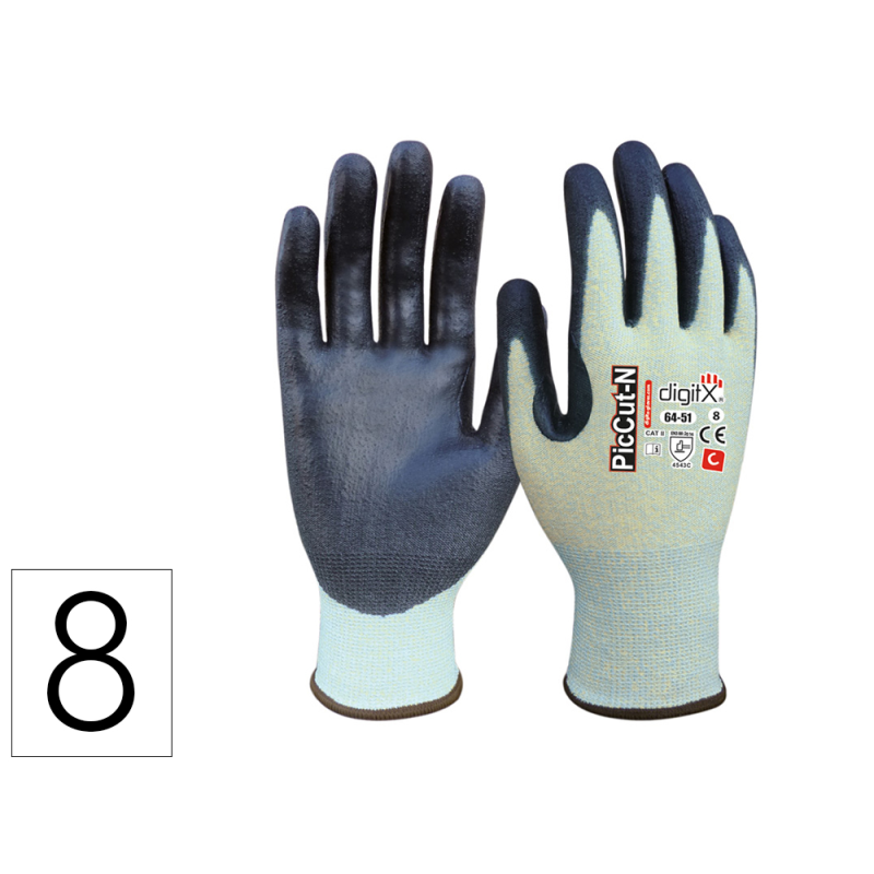 Guantes de polietileno safetop piccut-n en388 anticorte con refuerzo pulgar talla 8
