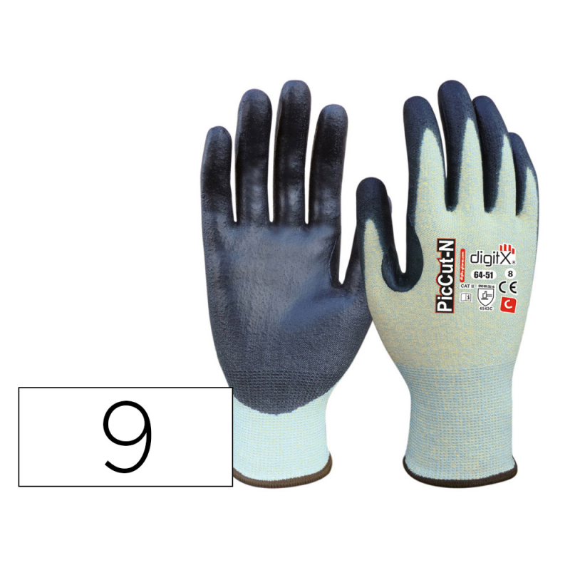 Guantes de polietileno safetop piccut-n en388 anticorte con refuerzo pulgar talla 9