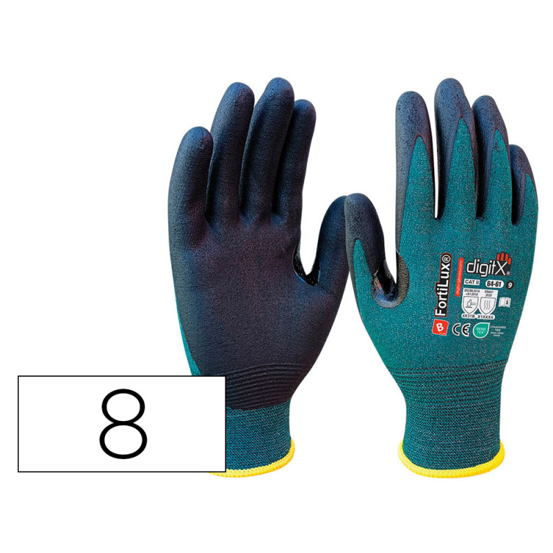 Guantes de nitrilo safetop fortilux anticorte foam 18 g con refuerzo oeko talla 8