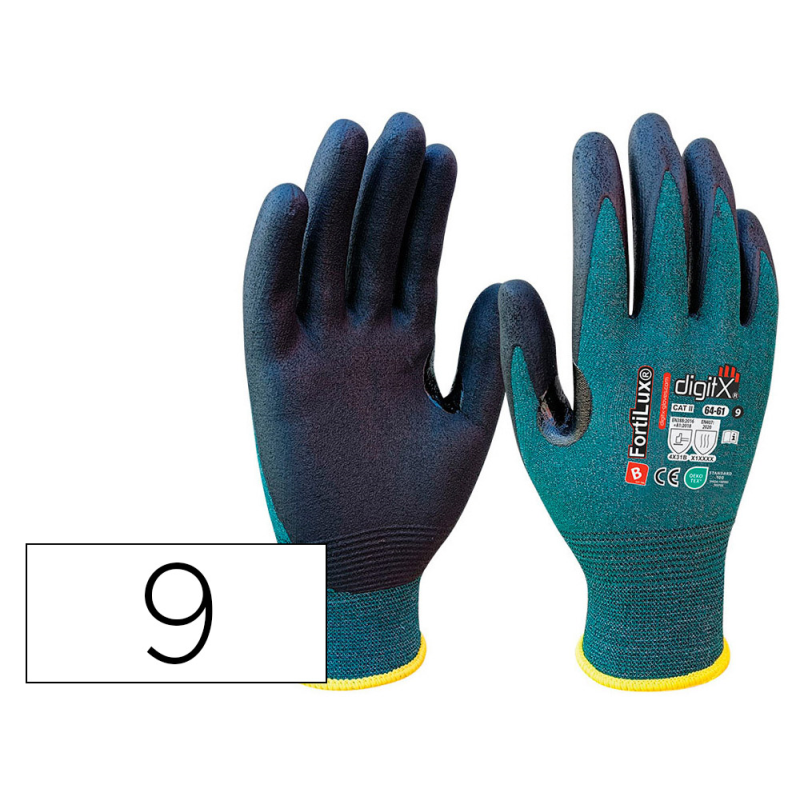 Guantes de nitrilo safetop fortilux anticorte foam 18 g con refuerzo oeko talla 9