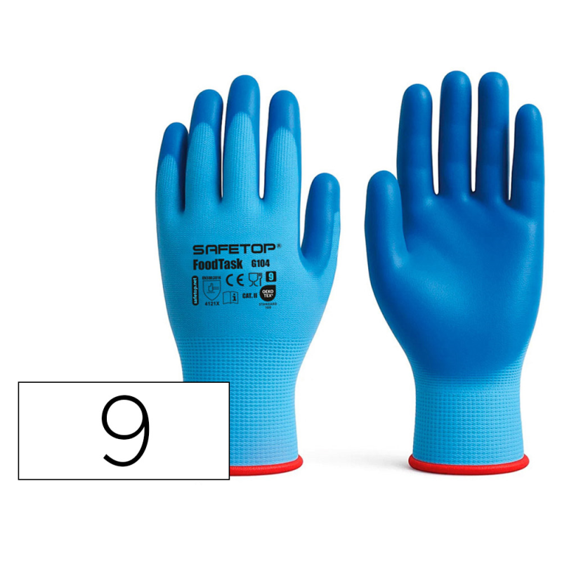 Guantes de nitrilo safetop foodtask alimentario azul solido talla 9