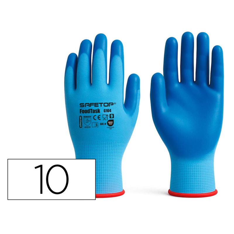 Guantes de nitrilo safetop foodtask alimentario azul solido talla 10