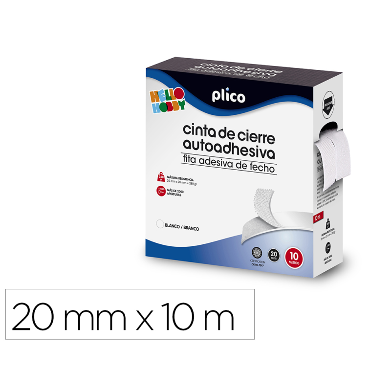 Cinta de cierre adhesiva plico velcro blanco 20mm x 10m