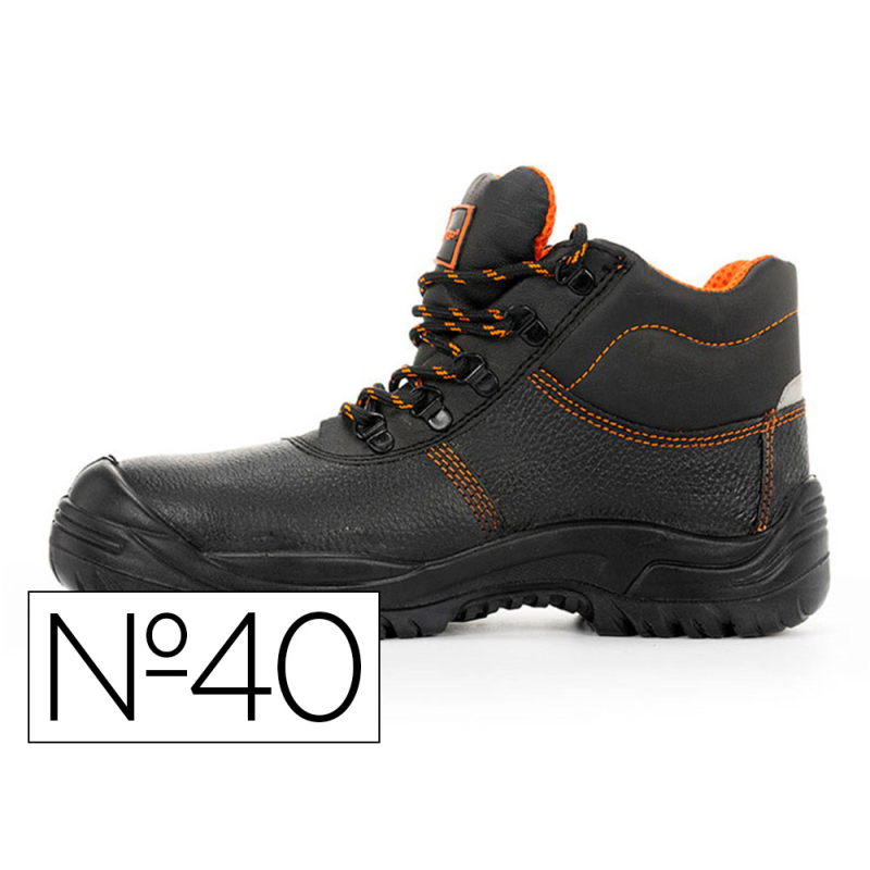 Bota de seguridad safetop eurio cuero grabado suela de acero antiperforacion s3 sr talla 40 color negro