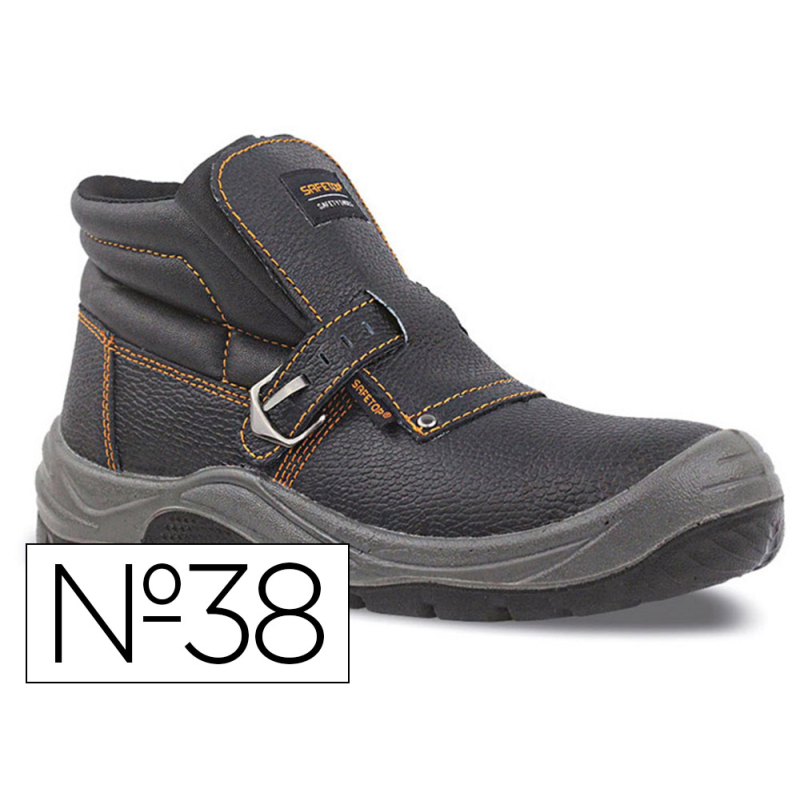 Bota de seguridad safetop nerio cuero grabado con hebilla especial soldadura suela pu bidensidad s3 talla