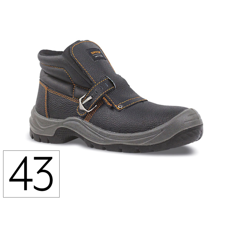 Bota de seguridad safetop nerio talla 43 cuero grabado con hebillo especial soldadura suela pu bidensidad s3 negro