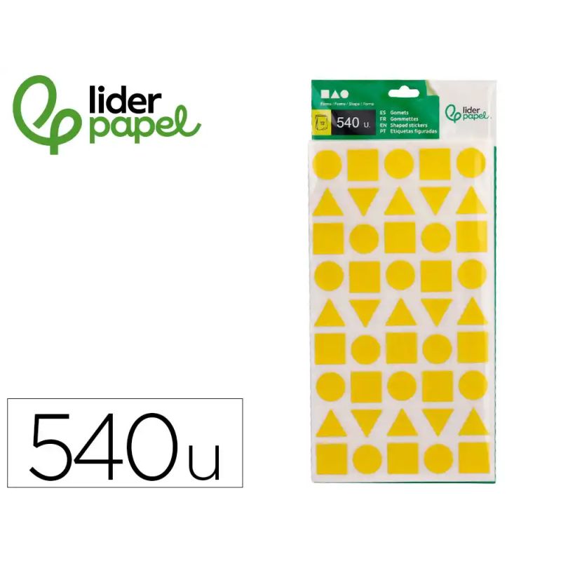 Gomets liderpapel figuras surtidas bolsa de 12 hojas figuras geometricas medianas colores surtidos