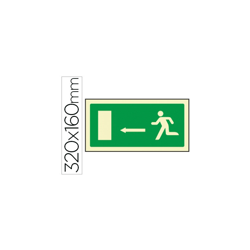 Pictograma syssa señal de salida emergencia flecha izquierda en pvc fotoluminiscente 320x160 mm