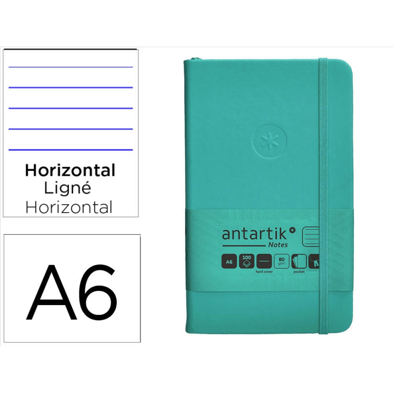 Cuaderno con gomilla antartik notes tapa dura a6 hojas rayas turquesa 100 hojas 80 gr fsc