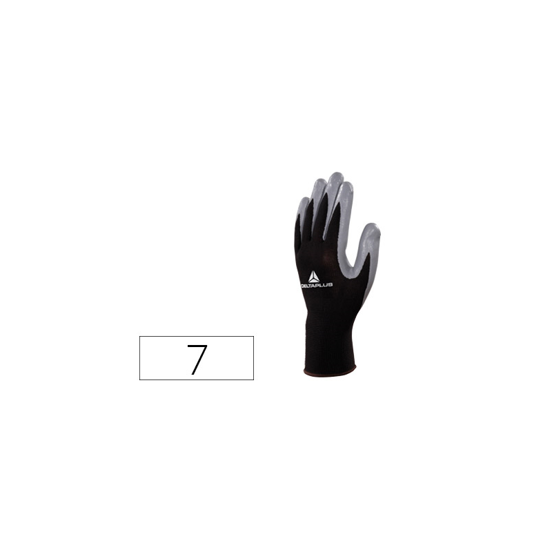 Guantes deltaplus de punto poliester palma de nitrilo especial para mecanica grasas aceites negro-gris talla 7