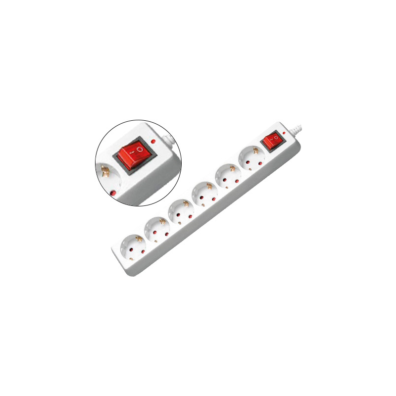 Regleta 6 tomas mediarange con interruptor longitud cable 1,4m color blanco