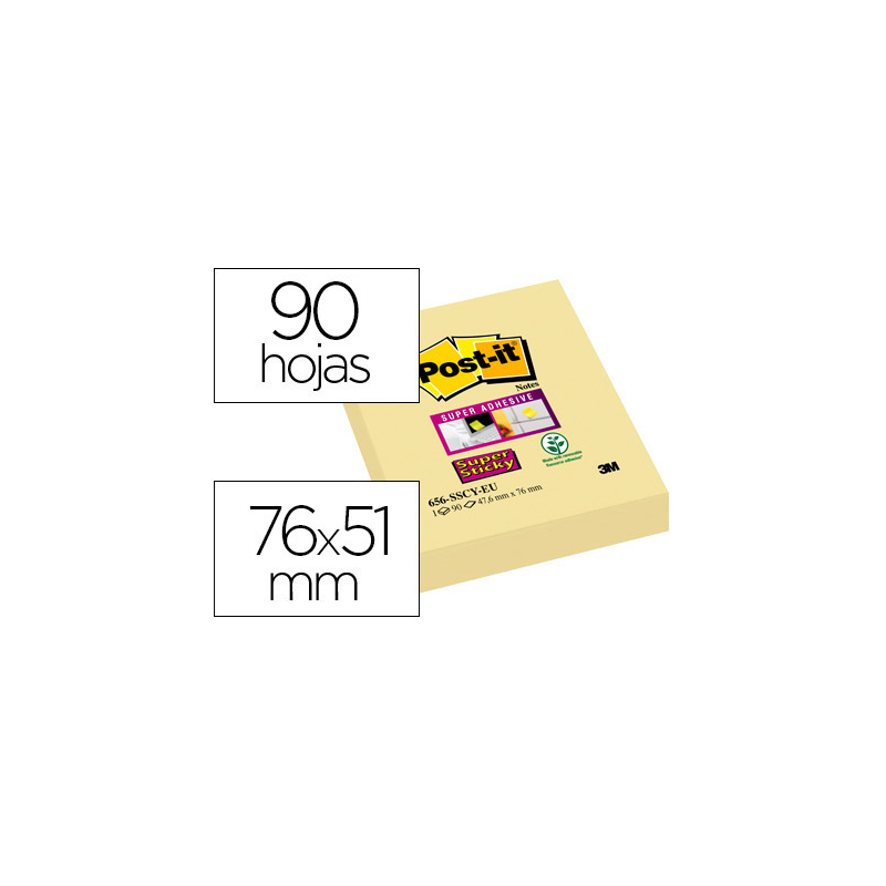Bloc de notas adhesivas quita y pon post-it super sticky 51x78 mm con 90 hojas amarillo canario