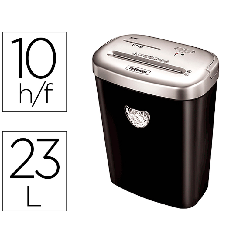 Destructora de documentos fellowes 53c capacidad de corte 10 hojas destruye grapasclips tarjetas y cd 23 litros