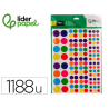 Gomets liderpapel autoadhesivo figuras de colores y tamaños surtidos bolsa de 10 hojas 1188 unidades
