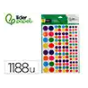 Gomets liderpapel autoadhesivo figuras de colores y tamaños surtidos bolsa de 10 hojas 1188 unidades