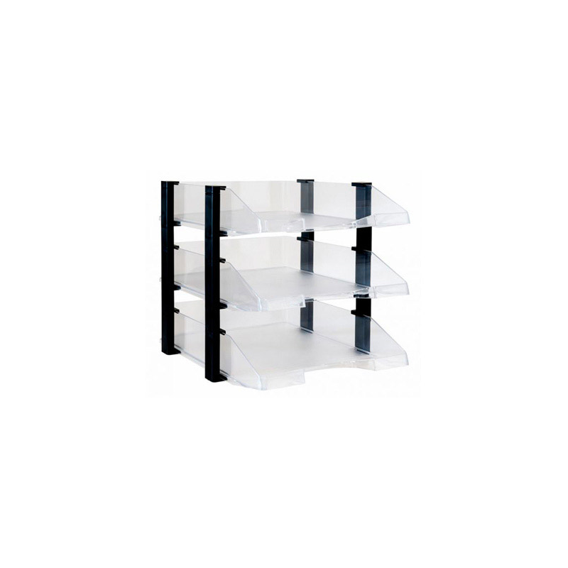 Bandeja sobremesa archivo 2000 plastico transparente con elevadores negro conjunto de 3 bandejas 28x285x350 mm