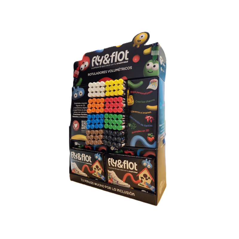 Rotulador tcolors fly&flot efecto 3d volumetrico 25 ml expositor de sobremesa 96 unidades colores surtidos +