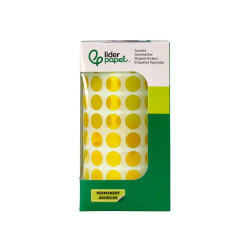 Gomets liderpapel autoadhesivo circulos 10,5 mm amarillo rollo de 6000 unidades en caja de carton