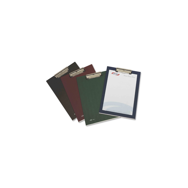 Portanotas pardo carton forrado pvc folio con pinza metalica azul