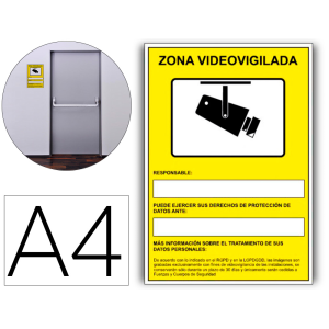 Pictograma archivo 2000 camaras de vigilancia en grabacion las 24 horas pvc amarillo luminiscente 210x297