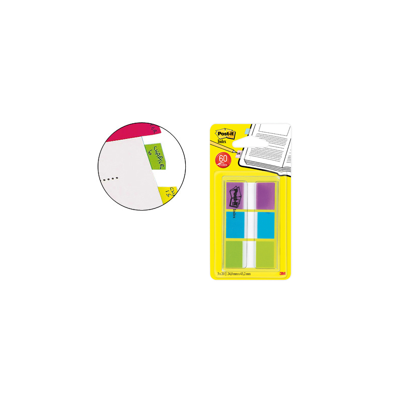 Banderitas separadoras post-index 680-roy verde azul y violeta dispensador funda 3x20