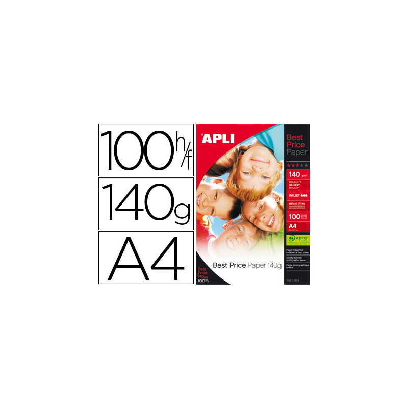 Papel fotografico apli glossy din a4 pack de 100 hojas 140 gr
