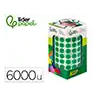 Gomets liderpapel autoadhesivo circulos 10,5 mm verde rollo de 6000 unidades en caja de carton
