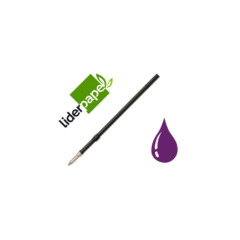 Recambio boligrafo liderpapel gummy touch retractil 1,0 mm tinta violeta bolsa de 10 unidades