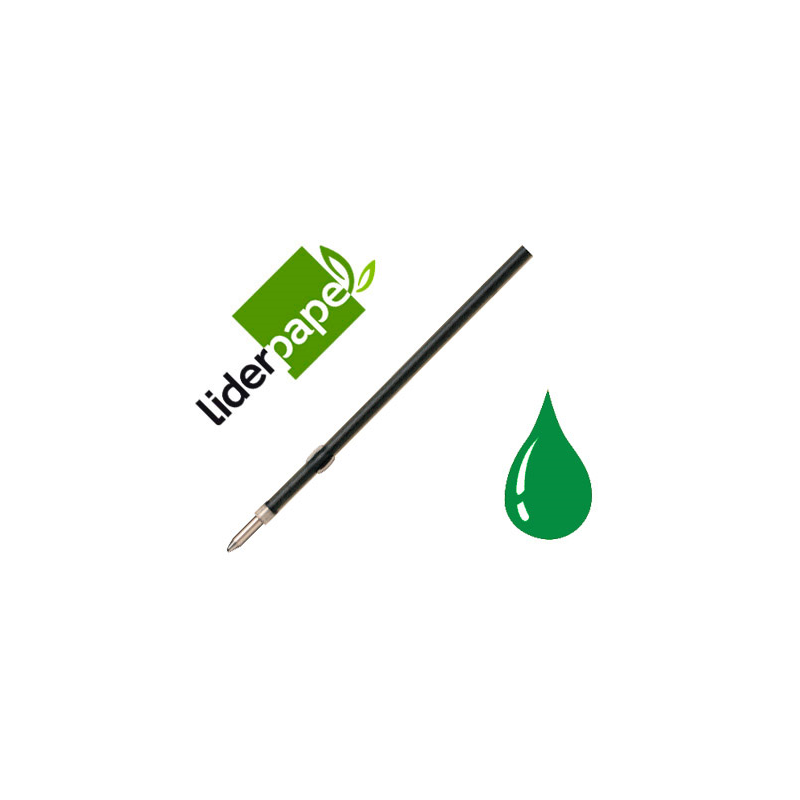 Recambio boligrafo liderpapel gummy touch retractil 1,0 mm tinta verde bolsa de 10 unidades