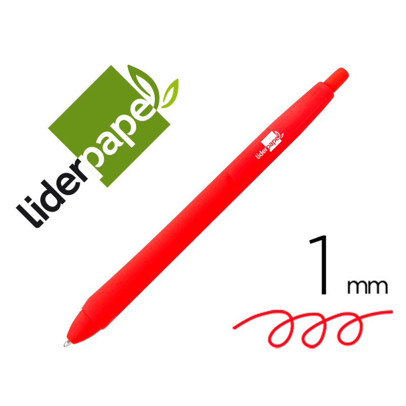 Boligrafo liderpapel gummy touch retractil 1 mm tinta roja