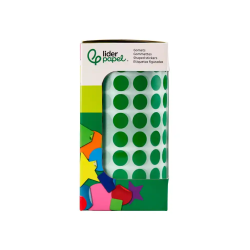 Gomets liderpapel autoadhesivo circulos 10,5 mm verde rollo de 6000 unidades en caja de carton