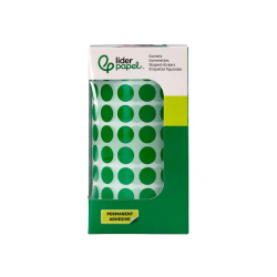 Gomets liderpapel autoadhesivo circulos 10,5 mm verde rollo de 6000 unidades en caja de carton