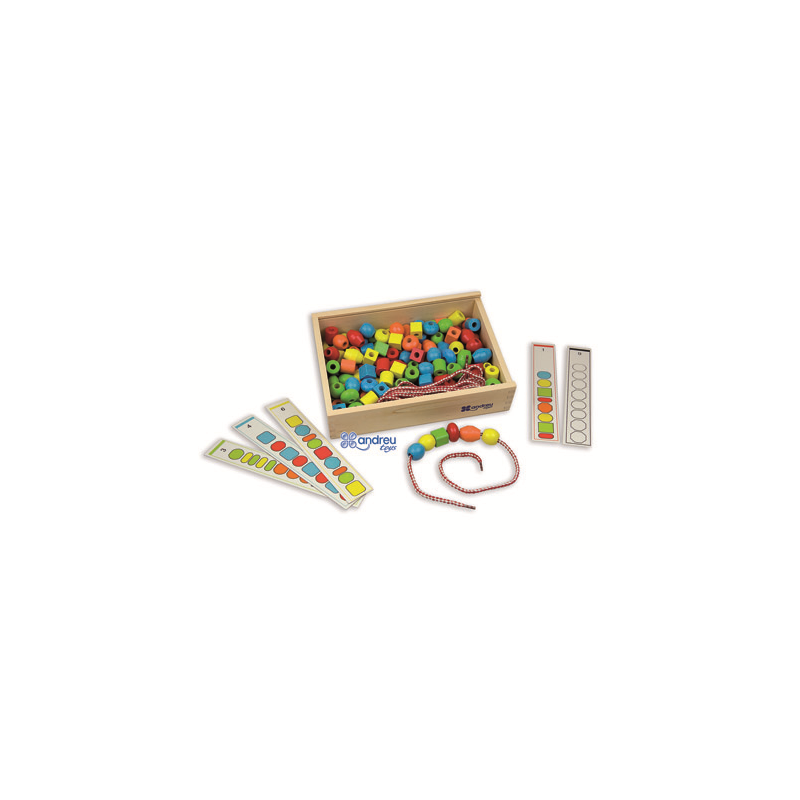Juego andreutoys formas para ensartar + 10 cordones + 10 plantillas caja de 150 unidades surtidas