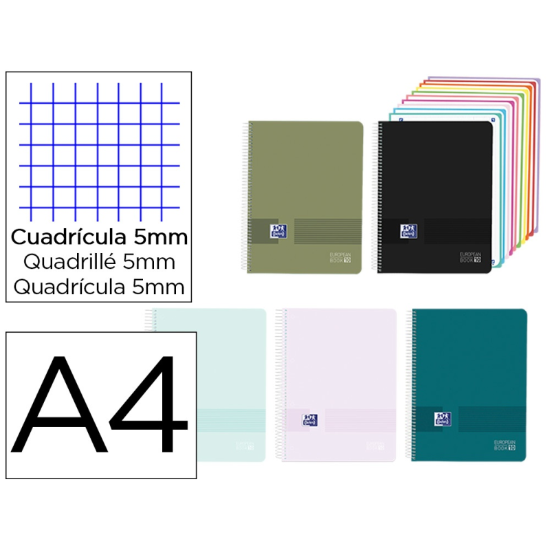 Cuaderno espiral oxford live&go europeanbook 10 tapa plastico din a4 200 hojas cuadro 5 mm