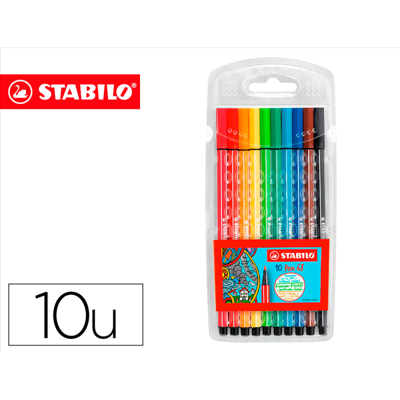Rotulador stabilo acuarelable pen 68 estuche carton de 10 unidades colores surtidos