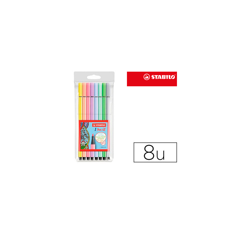 Rotulador stabilo acuarelable pen 68 estuche de 8 colores surtidos pastel