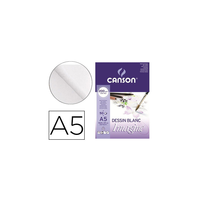 Bloc dibujo multitecnicas canson imagine din a5 encolado liso 14,8x21 cm 50 hojas 200 gr/m2