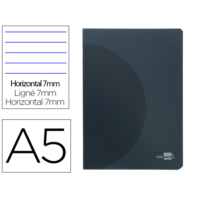 Libreta liderpapel 360 tapa de plastico a5 48 hojas 90gr horizontal con doble margen tapa negra