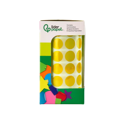Gomets liderpapel autoadhesivo circulos 15 mm amarillo rollo de 2500 unidades en caja de carton