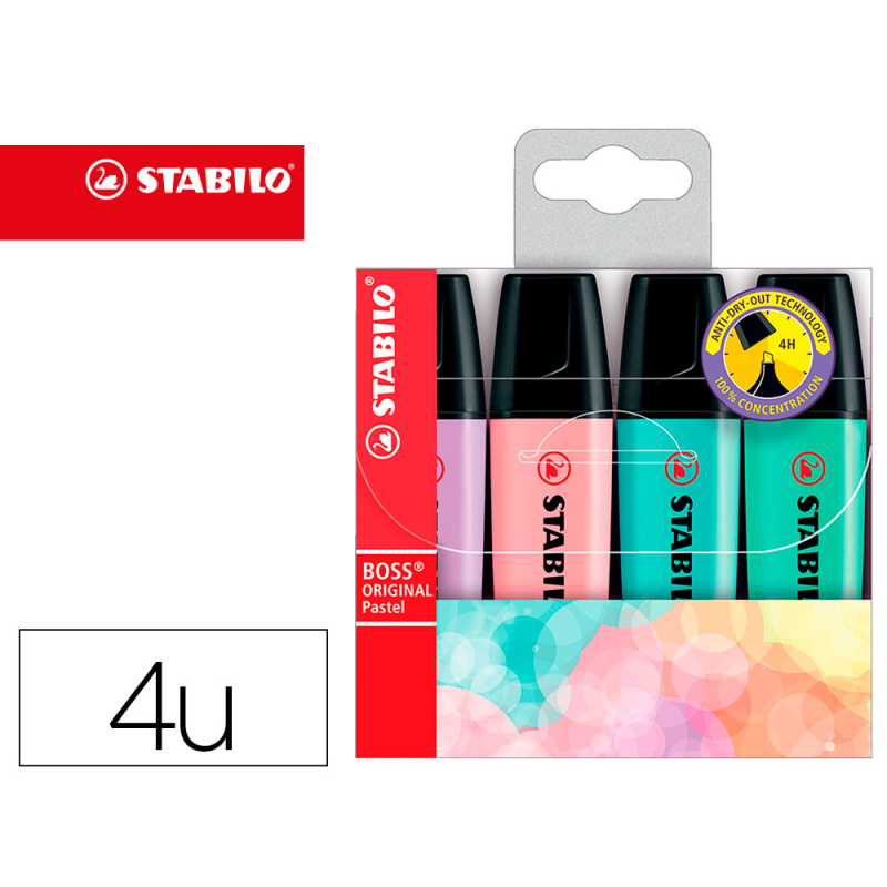 Rotulador stabilo boss pastel fluorescente 70 estuche de 4 unidades colores surtidos