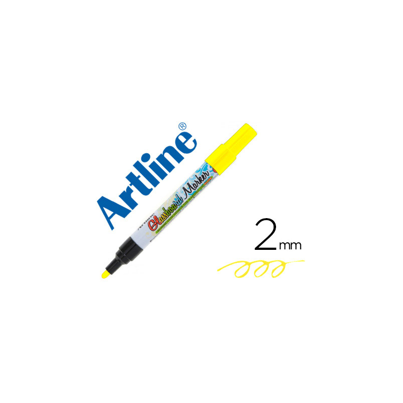 Rotulador artline glass marker especial cristal borrable en seco o humedo color amarillo fluor