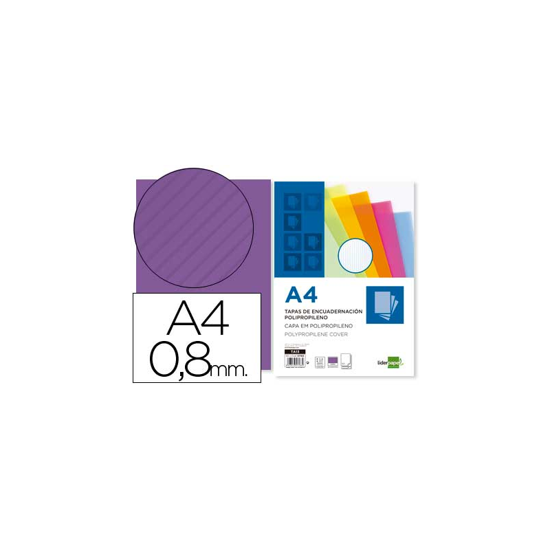 Tapa encuadernacion liderpapel polipropileno ondulado a4 0.8 mm violeta paquete de 50 unidades