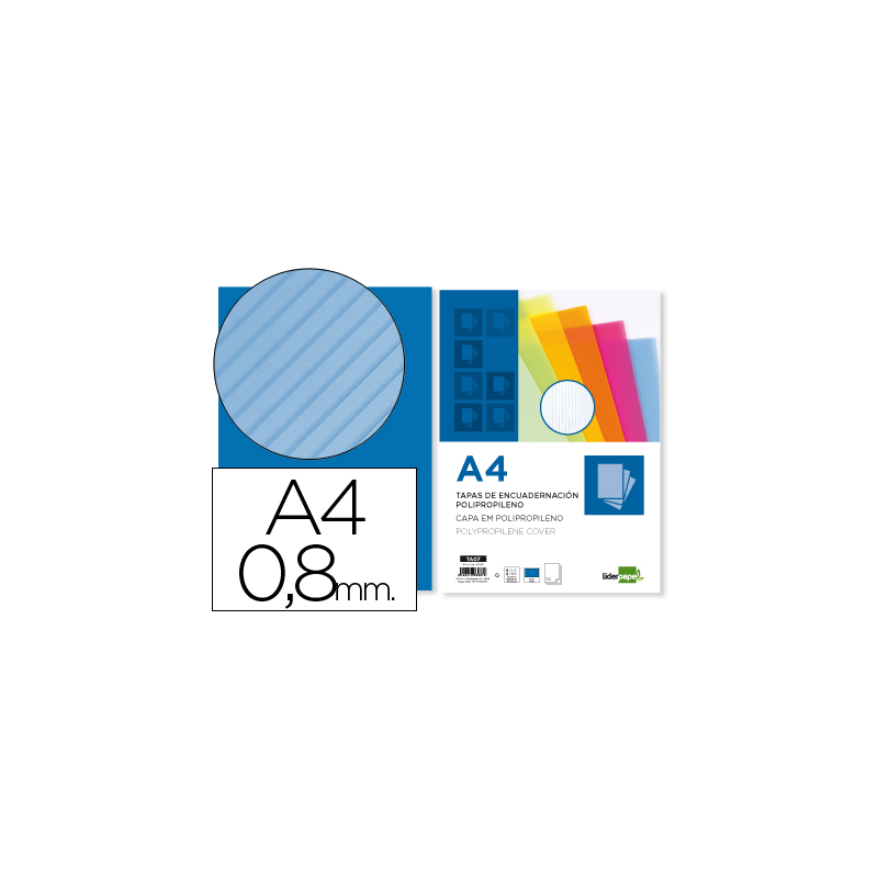Tapa encuadernacion liderpapel polipropileno ondulado a4 0.8 mm azul paquete de 50 unidades